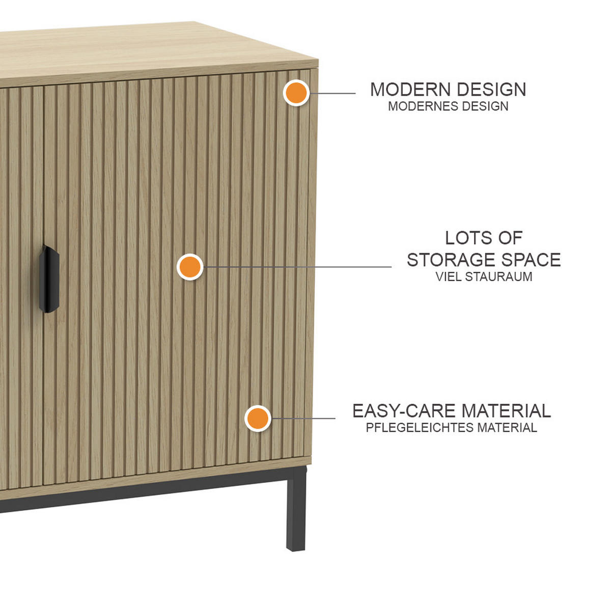 KOMMODE Lennox Eiche 80 x 45 cm mit 2 Türen - Eichefarben/Schwarz, Holzwerkstoff (80/45/50cm) - Vicco