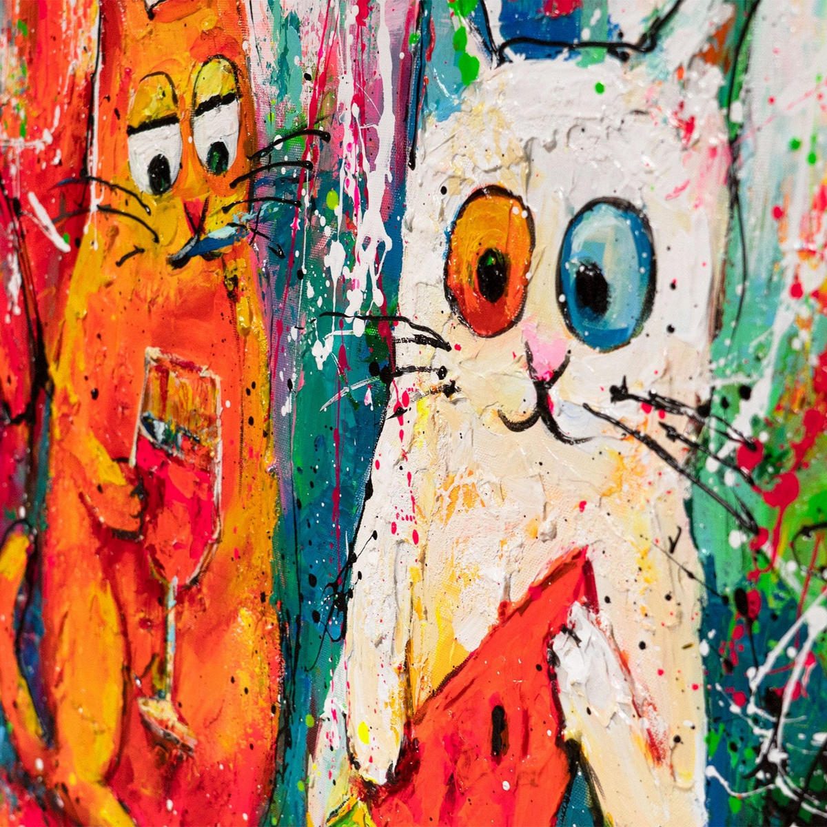 GEMÄLDE Katzen, Farbe, Spaß Schattenfugenrahmen Weiß 160x80 cm - Weiß, Holz (160/80cm) - YS-art gallery