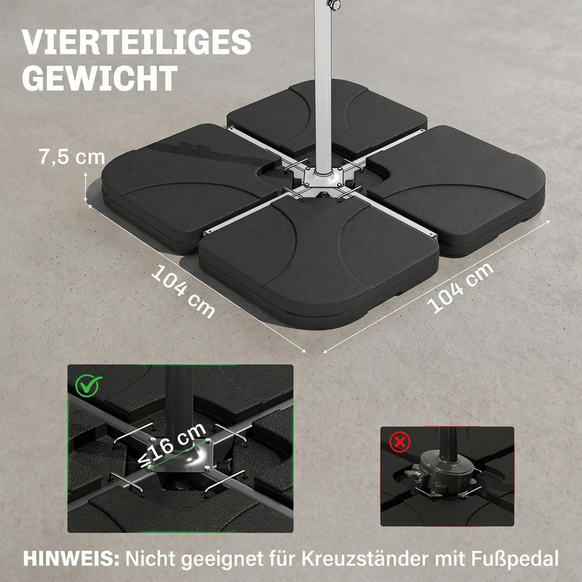 SCHIRMGEWICHT-SET 4 TLG. für Ampelschirm, Schwarz - Schwarz, Kunststoff (104/104cm) - Outsunny