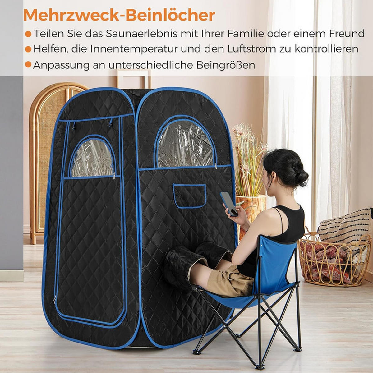 DAMPFSAUNA Tragbare schwarz - Schwarz, Textil (89/149/89cm) - COSTWAY