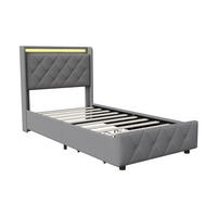POLSTERBETT 90x200 cm mit 2 Schubladen & LED-Beleuchtung - USB-Anschlüsse - ohne Matratze - Grau - Grau, Textil (90/200cm) - DELFA