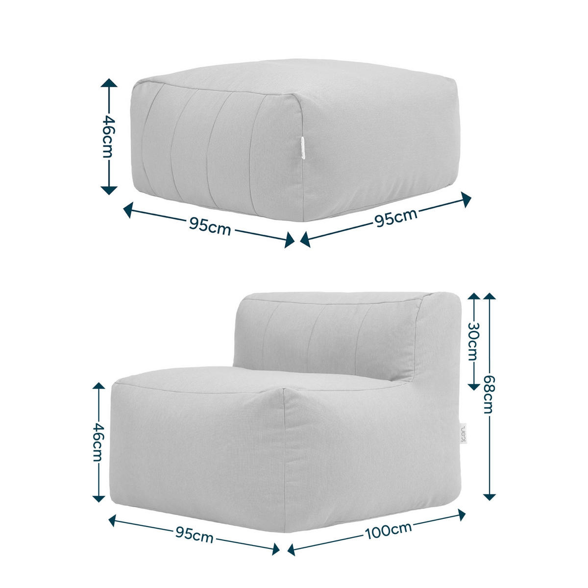 SITZSACK-SOFA Outdoor 2-tlg.: Sessel, Fußstütze - Beige, Textil (190/68/100cm) - icon