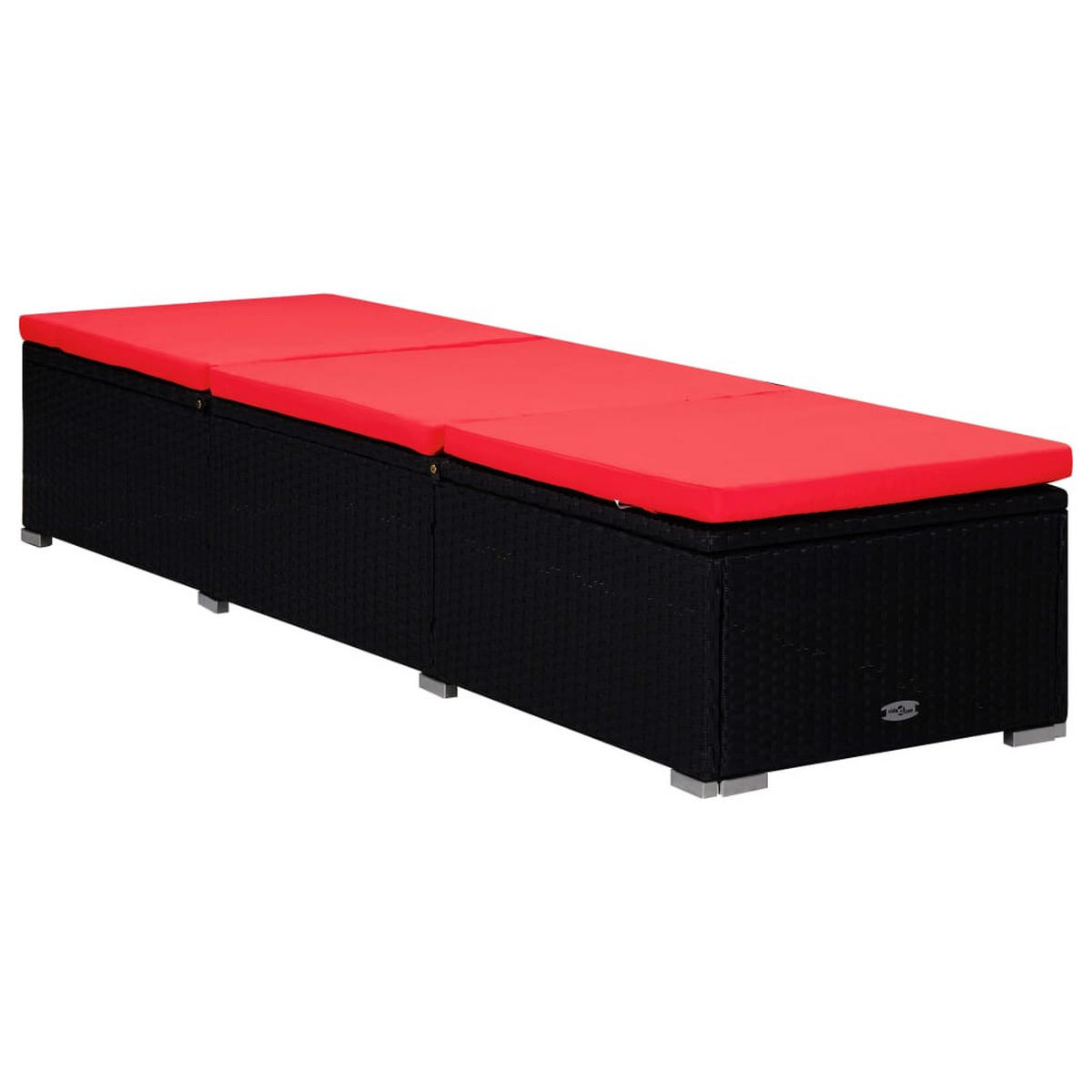 SONNENLIEGE mit Auflage und Teetisch Poly Rattan Rot - Schwarz, Kunststoff (60/31/195cm) - furnicato