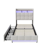 POLSTERBETT 90x200 cm Beige mit LED, 2 Schubladen, Kopfteil mit Ablage und Stauraum - Beige, Metall (90/200cm) - EuroLiving