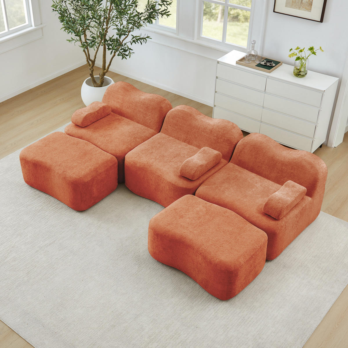 WOHNLANDSCHAFT 288/167/70 cm in Orange aus Samt mit Wellenform - Orange, Textil (167/70/288cm) - Flora Grace