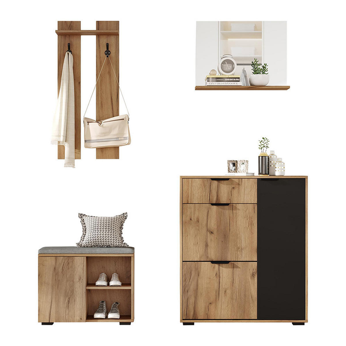 GARDEROBE in B140× T35 × H139 cm,Naturfarben und Schwarz - Naturfarben, Holz/Holzwerkstoff (35/139/140cm) - KOMHTOM