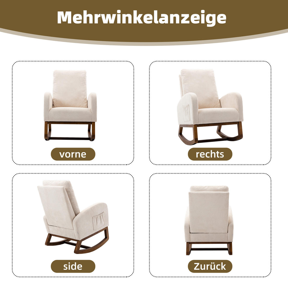 SCHAUKELSTUHL mit hoher Rückenlehne und Leinenbezug – bis 150 kg belastbar - Beige, Textil (94/101/69cm) - BEAOK