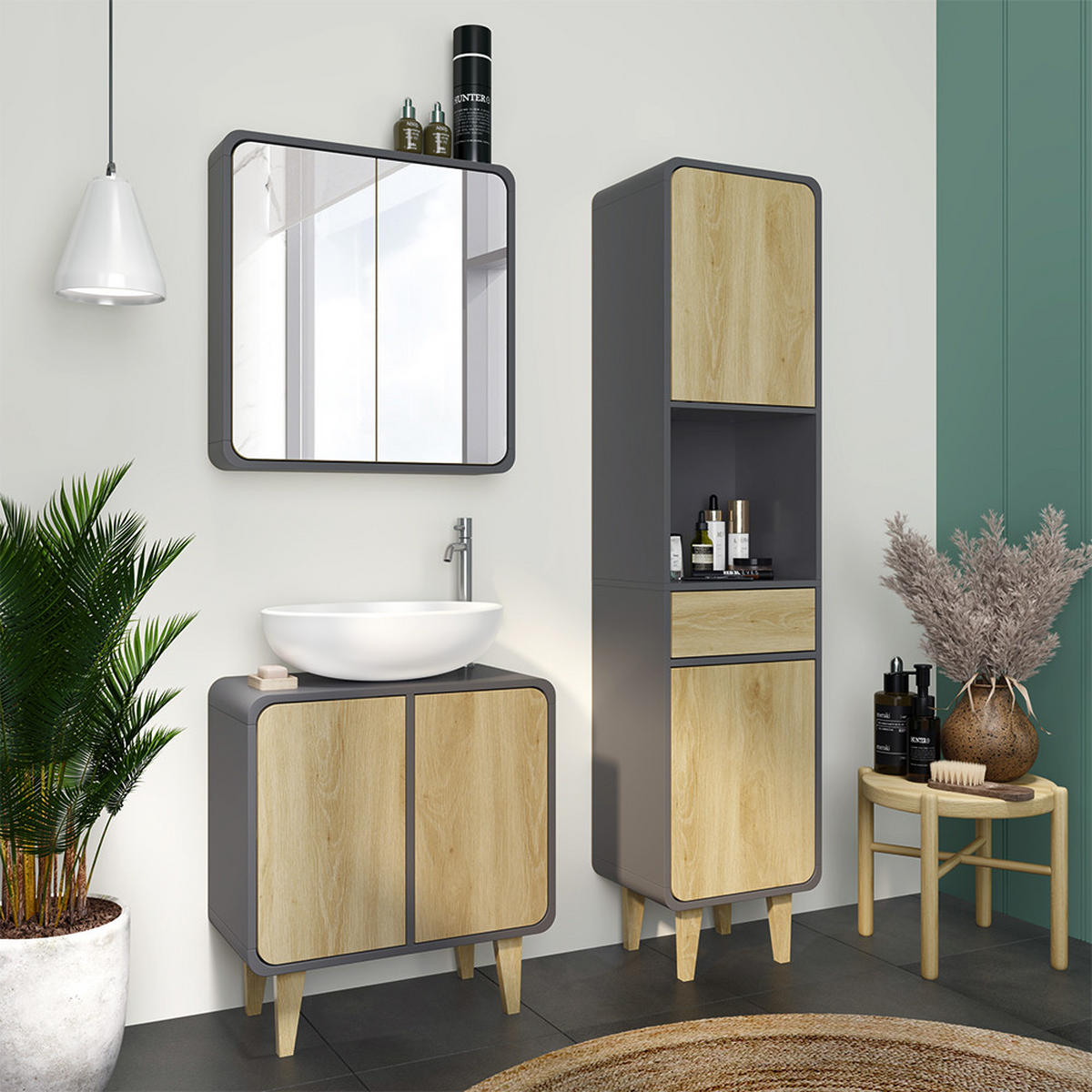 KOUPELNOVÝ NÁBYTEK Arla Antracit/dub - antracitová/barva dubu, kompozitní dřevo (60/61/30cm) - Vicco