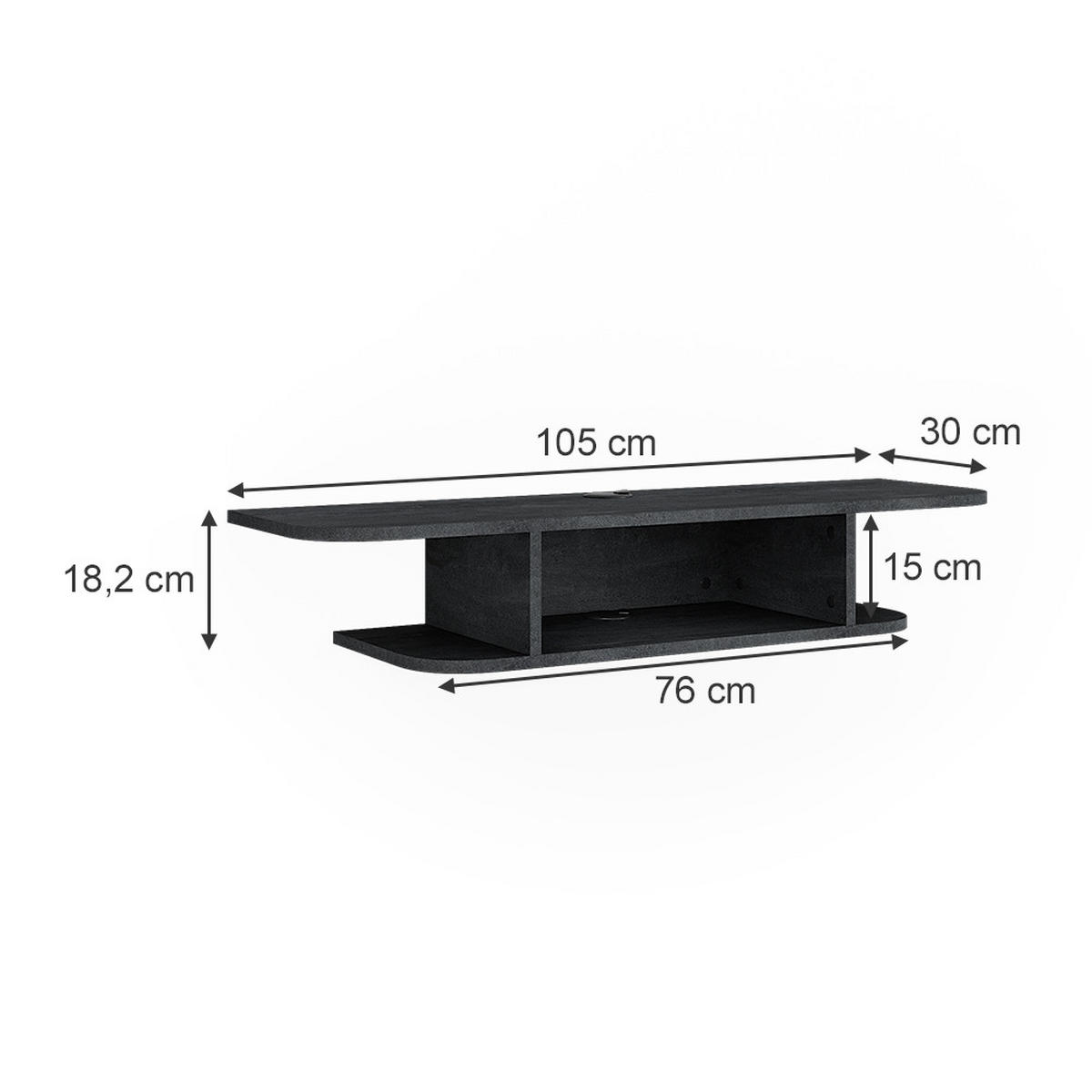 TV-SCHRANK Lorio Schwarz Beton 105 x 18.2 cm offene Fächer - Schwarz, Holzwerkstoff (105/18.2/30cm) - Vicco
