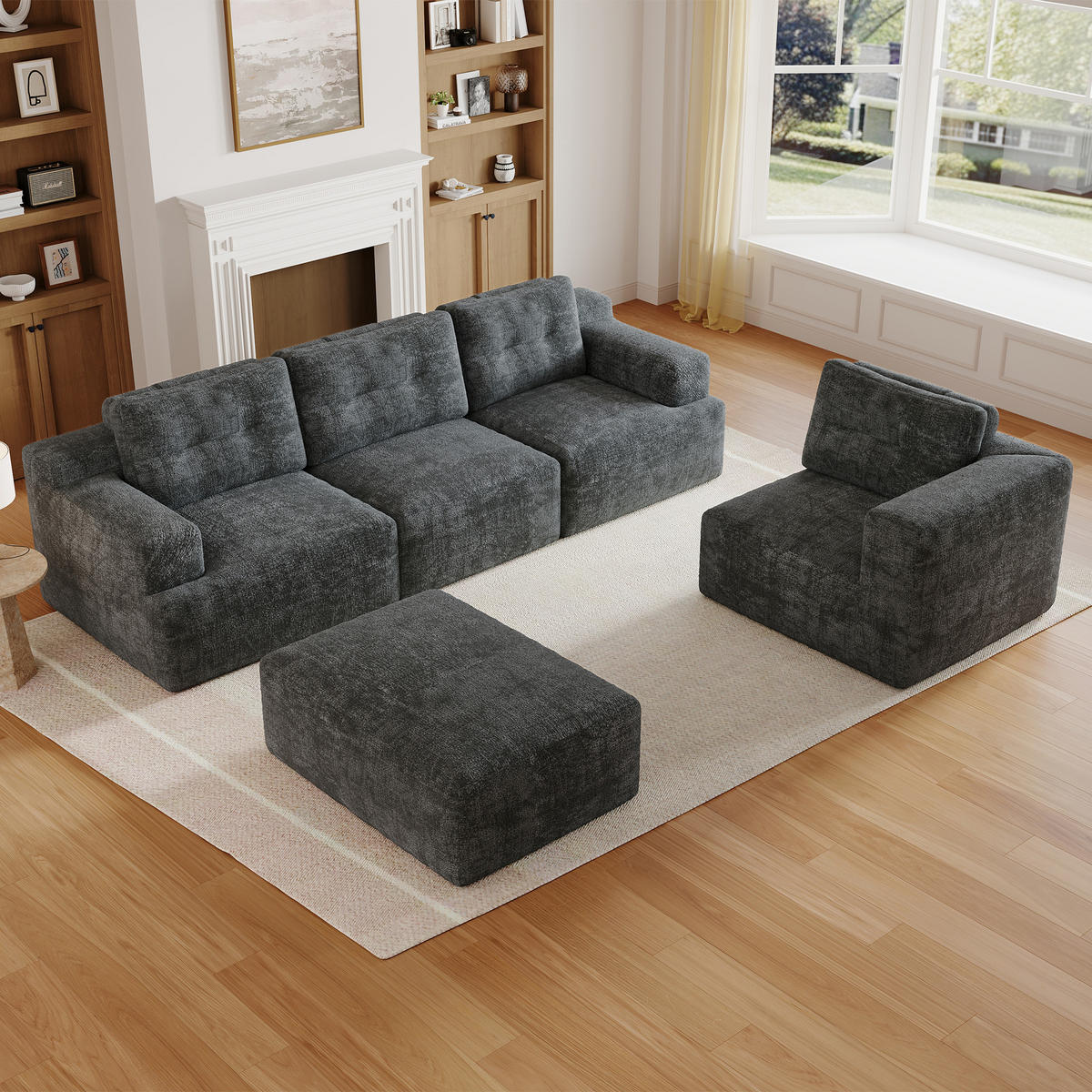 WOHNLANDSCHAFT 252/180/82 cm Grau mit 1 Fußhocker - Grau, Textil (252/82/180cm) - Oxeza