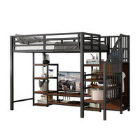 HOCHBETT aus Metall und MDF 90x200 cm Schwarz mit TV-Ständer, Steckdose und Aufbewahrungsleiter - Schwarz, Metall (90/190cm) - Modfu