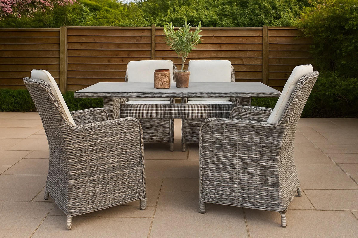 GARTEN-ESSGRUPPE Ria Braun Polyrattan für 4 Personen - Grau, Kunststoff - Green Spirit