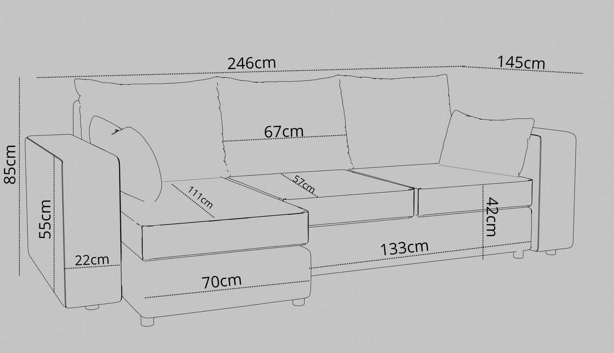 ECKSOFA Paco mit Bettkasten und Schlaffunktion, L-Form/XL-Form, Velourstoff, Universal - Weinrot, Holzwerkstoff (246/145cm) - 4ALL HOME