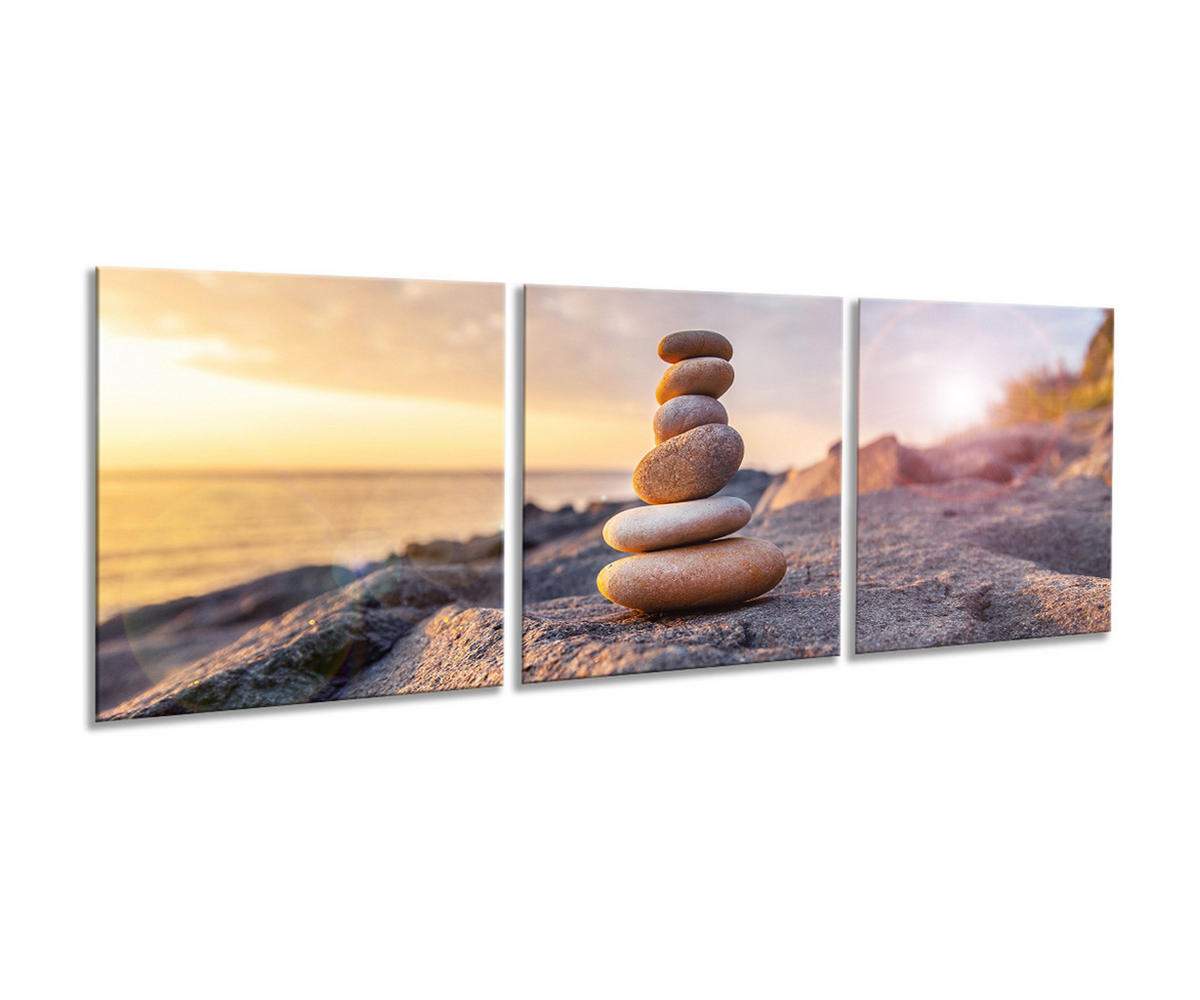 BILDER-SET aus Glas je 50x50 cm Steine Sonnenuntergnag - Gelb, Glas (150/50cm) - artissimo