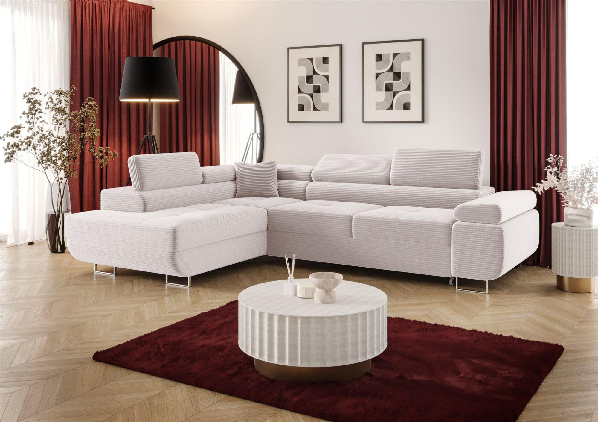 ECKSOFA Monaro Mit Schlaffunktion - Weiß, Holzwerkstoff/Textil (275/202cm) - Fun Möbel
