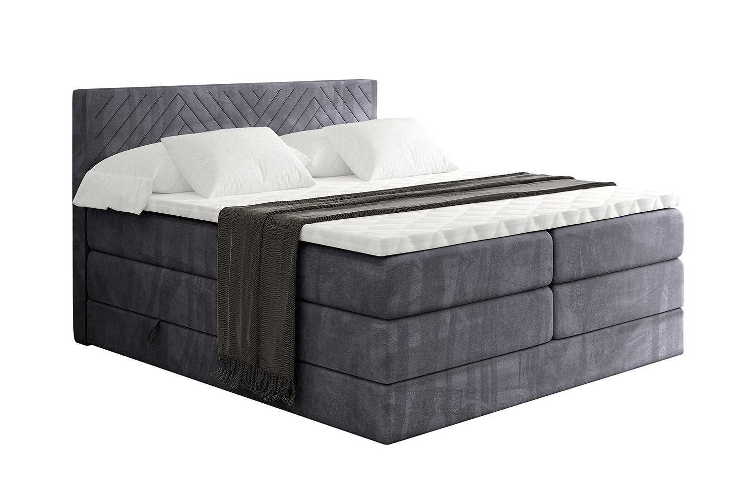 BOXSPRINGBETT mit Matratze H3|H4 und Lattenrost - VEXA KING-160x200 - Dunkelgrau Casablanca - Dunkelgrau, Holzwerkstoff (160/200cm) - ALTDECOR