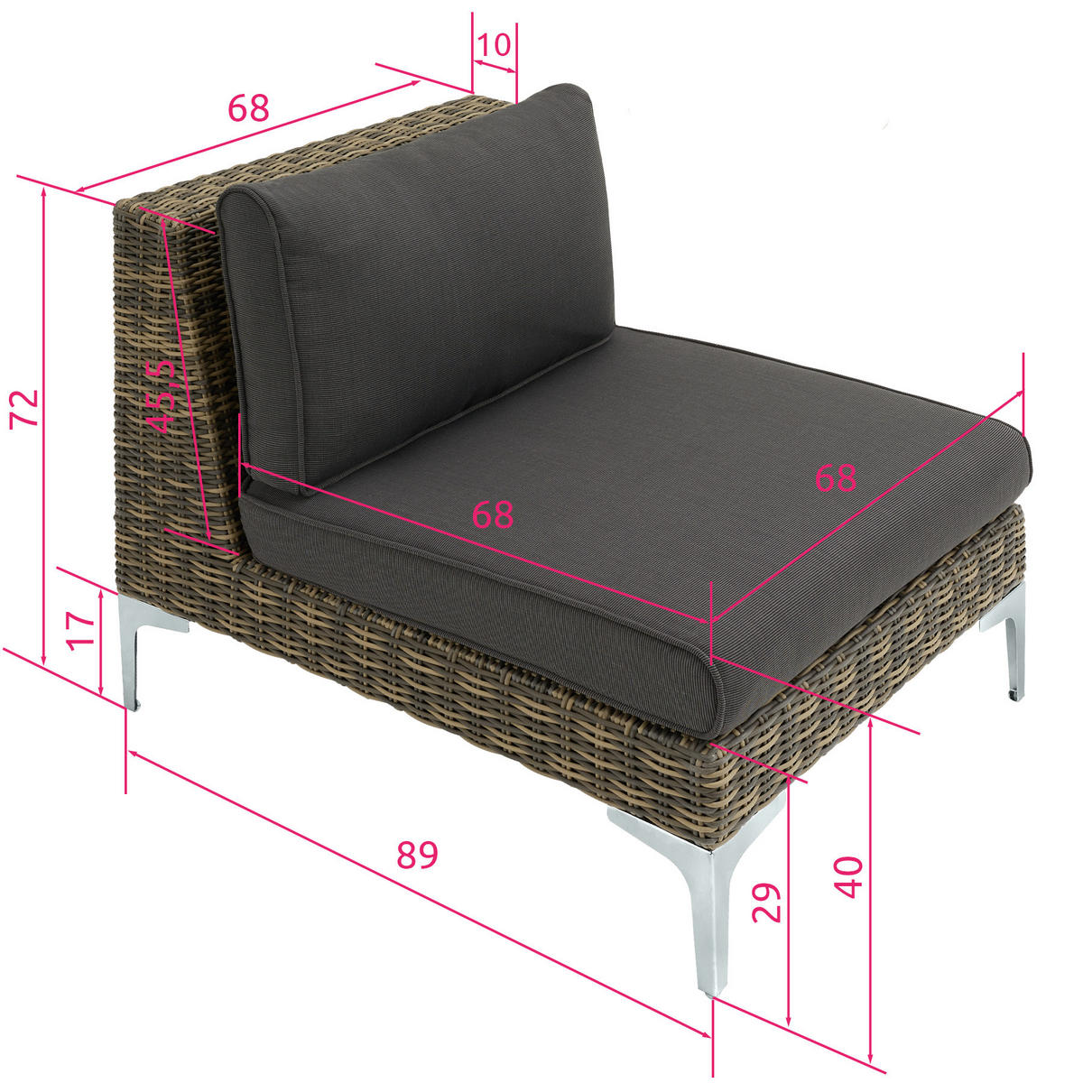 GARTEN-LOUNGE-SET Villanova,69 x 89 x 72 cm,anthrazit-meliert - Anthrazit, Kunststoff - tectake