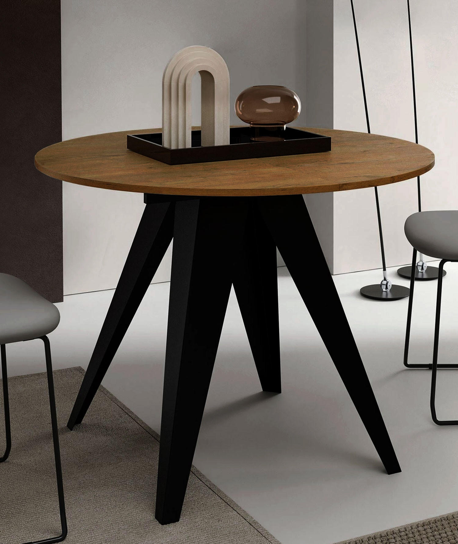 ESSTISCH Gerda Smooth Concrete Brown / Schwarz 100/138 / 100 / 76cm - Dunkelbraun/Schwarz, Holz/Holzwerkstoff (100/100/76cm) - Feldmann-Wohnen