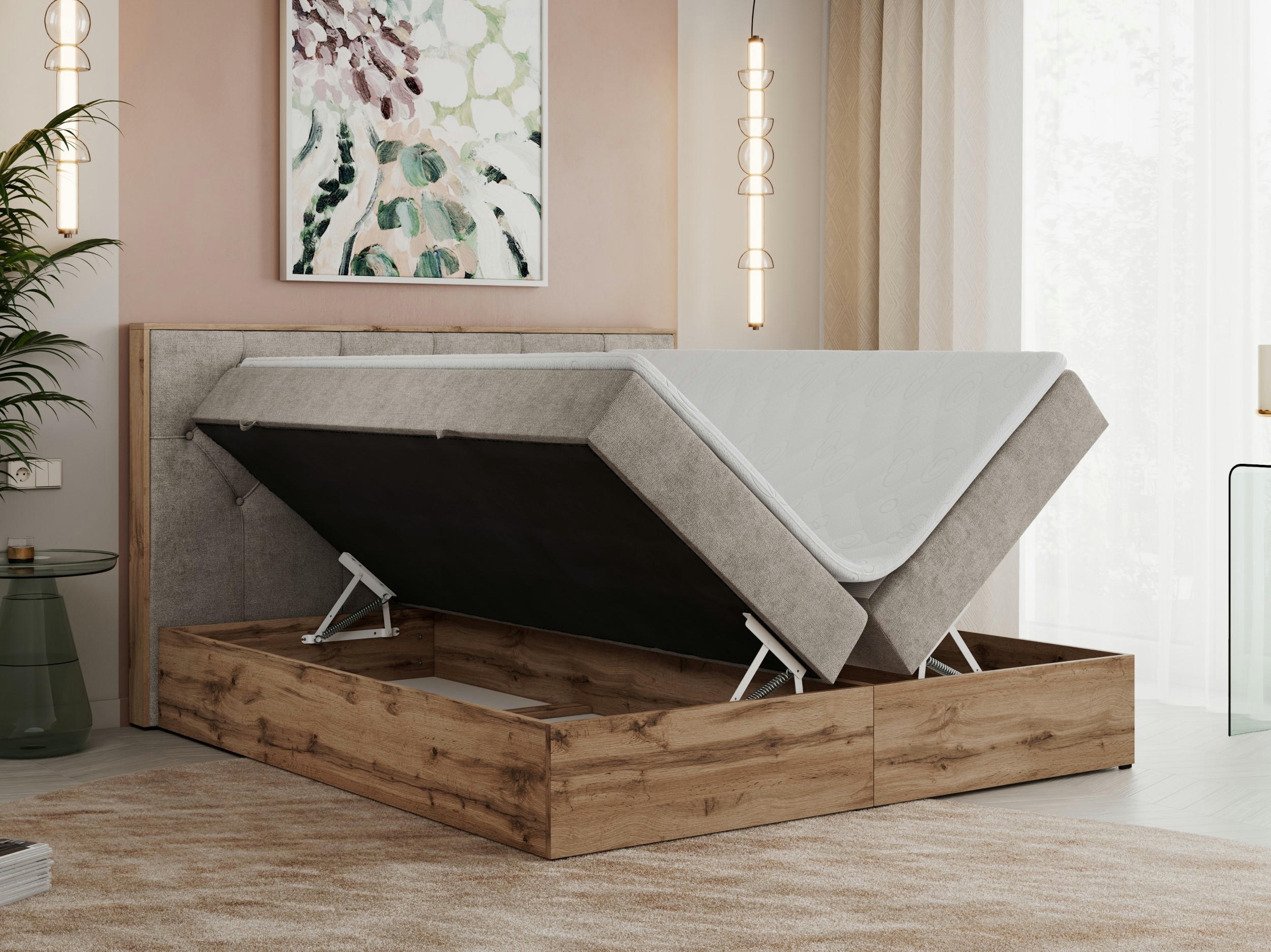 Thumbnail - MKS Boxbett, Beige, Textil, 2-Sitzer, H4, Rechteckig, 160x200 cm, Schlafzimmer, Betten, Boxspringbetten