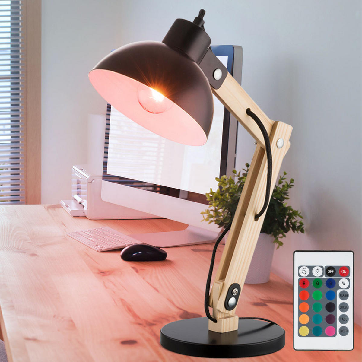 LED SCHREIBTISCHLEUCHTE Holz Schwarz - Schwarz, Holz (31/16/42.5cm) - Globo Lighting