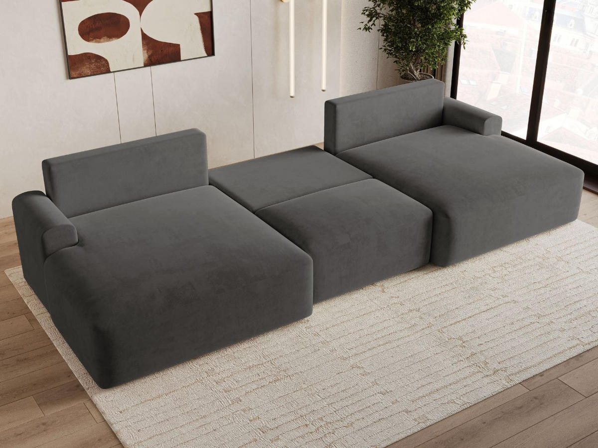ECKSOFA U Serene Dunkelgrau - Dunkelgrau, Holz/Textil (391/145cm) - Graingold