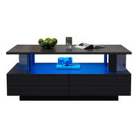 COUCHTISCH 100/50/42 cm in Schwarz mit LED-Beleuchtung und 2 Schubladen - Schwarz, Holzwerkstoff (100/50/42.5cm) - Flora Grace
