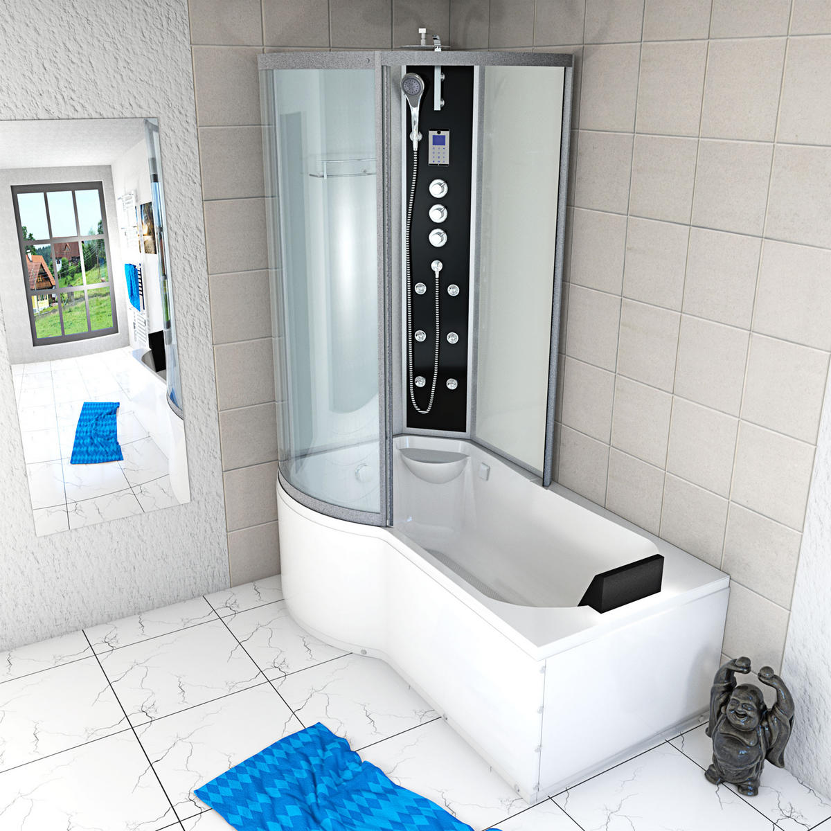 DUSCHKABINE mit Wanne K50-R03-EC Weiß 100x170 - Weiß, Glas/Kunststoff (170/98/225cm) - AcquaVapore by Sandra Jentho