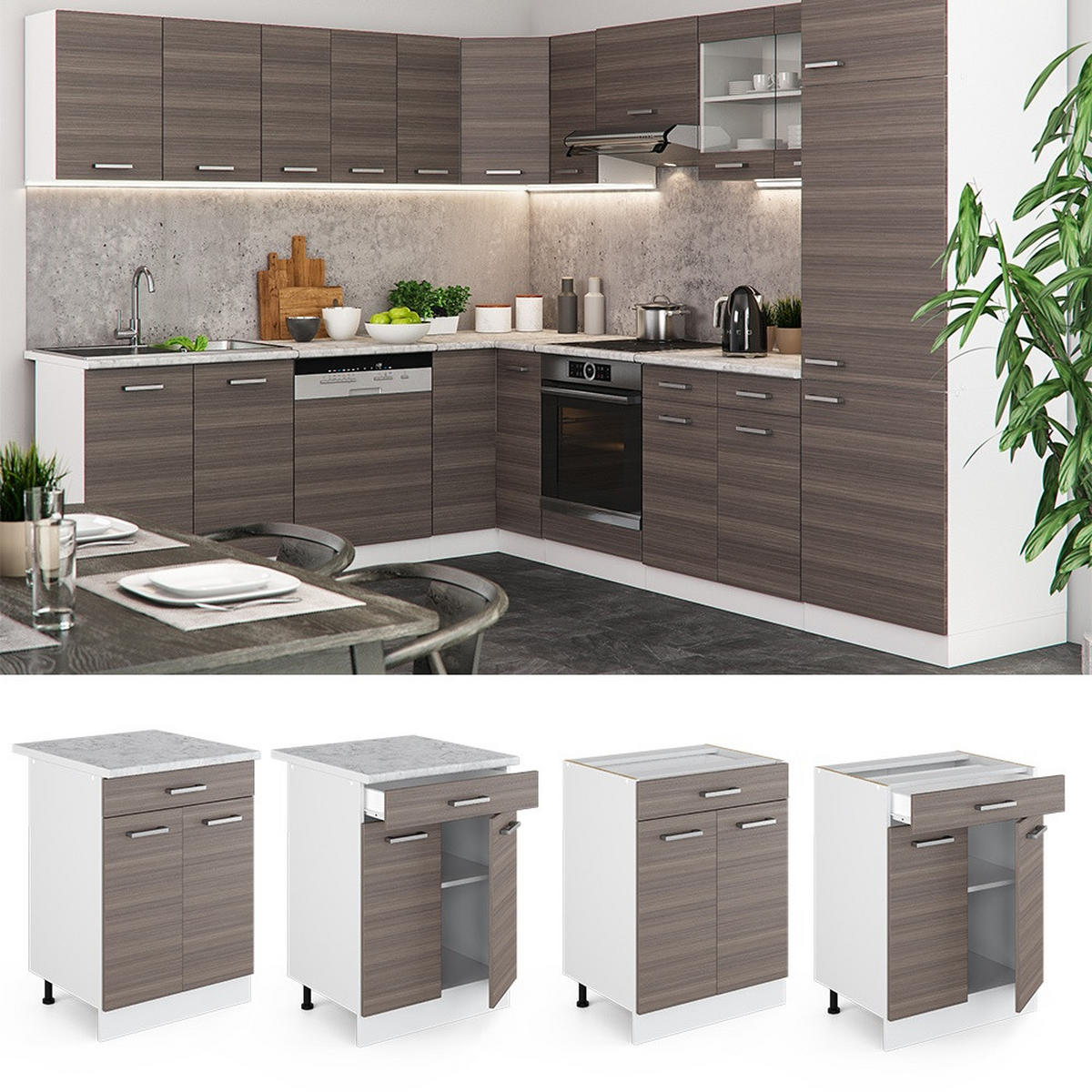 KÜCHENUNTERSCHRANK R-Line Edelgrau 60 cm mit Schublade, ohne Arbeitsplatte - Weiß/Grau, Holzwerkstoff (60/81.6/46cm) - Vicco