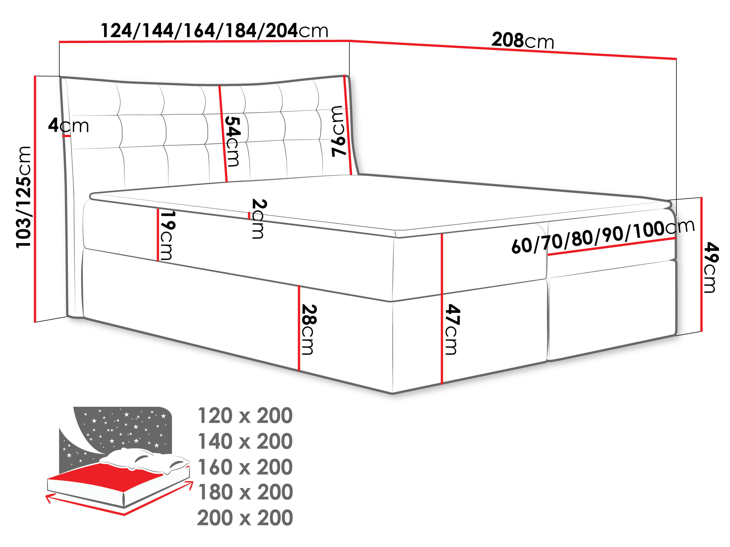 Thumbnail - Mirjan24 Boxbett, Grau, Holz, H3, 200x200 cm, Schlafzimmer, Betten, Boxspringbetten