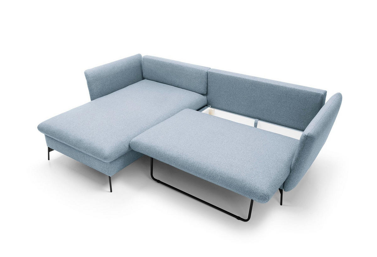 ECKSOFA FERRO Blau Geflochtener Stoff mit Schlaffunktion - Blau, Holz (258/167cm) - MASSENO
