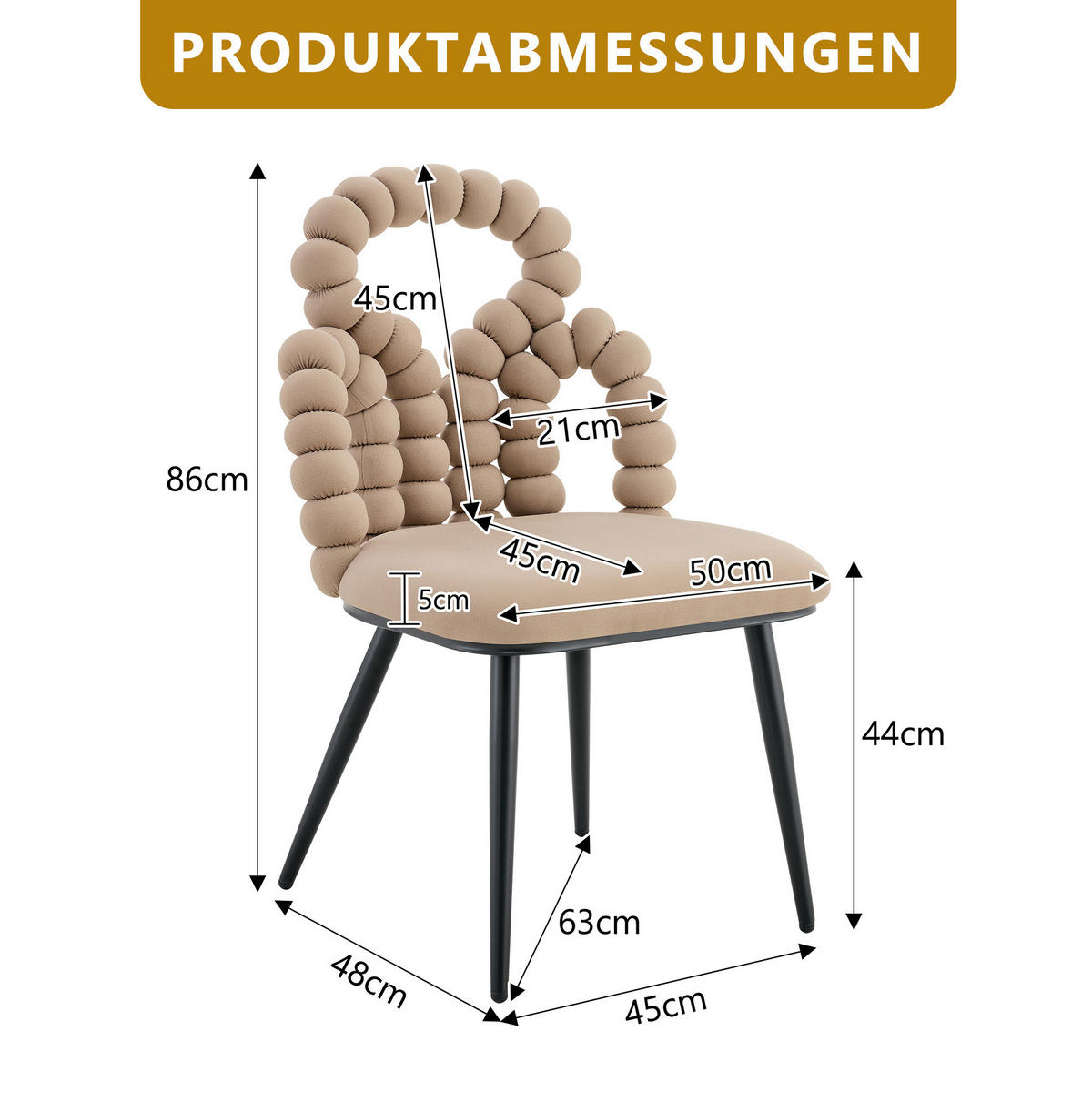 ESSZIMMERSTÜHLE 2er-Set mit Open-Back-Design Samt Camel Metall Schwarz - Braun, Metall (50/86/48cm) - Meubliv