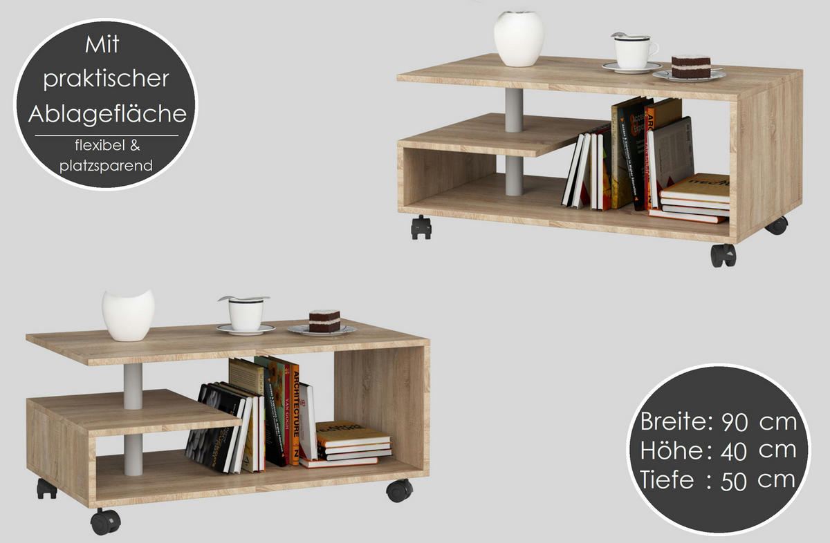 COUCHTISCH Rechteckig Sonoma Eiche 90/40/50 cm - Sonoma Eiche, Holzwerkstoff (50/90/40cm) - designimpex