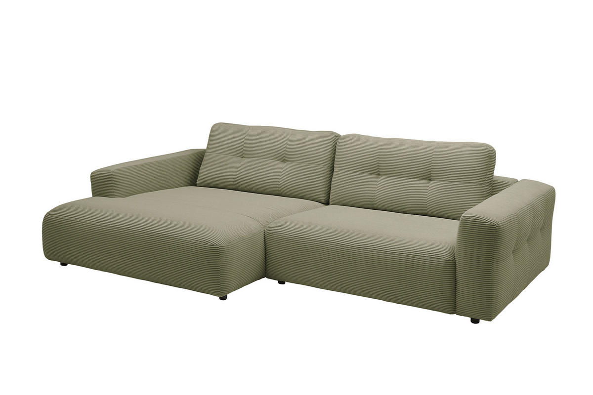 ECKSOFA XL MIKA Grün Cord - Schwarz/Olivgrün, Kunststoff/Textil (296/167cm) - KAWOLA