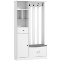 GARDEROBENSCHRANK mit Sitzbank Schuhschrank 4 Haken Weiß - Weiß/Grau, Holzwerkstoff (30/180/100cm) - HOMCOM