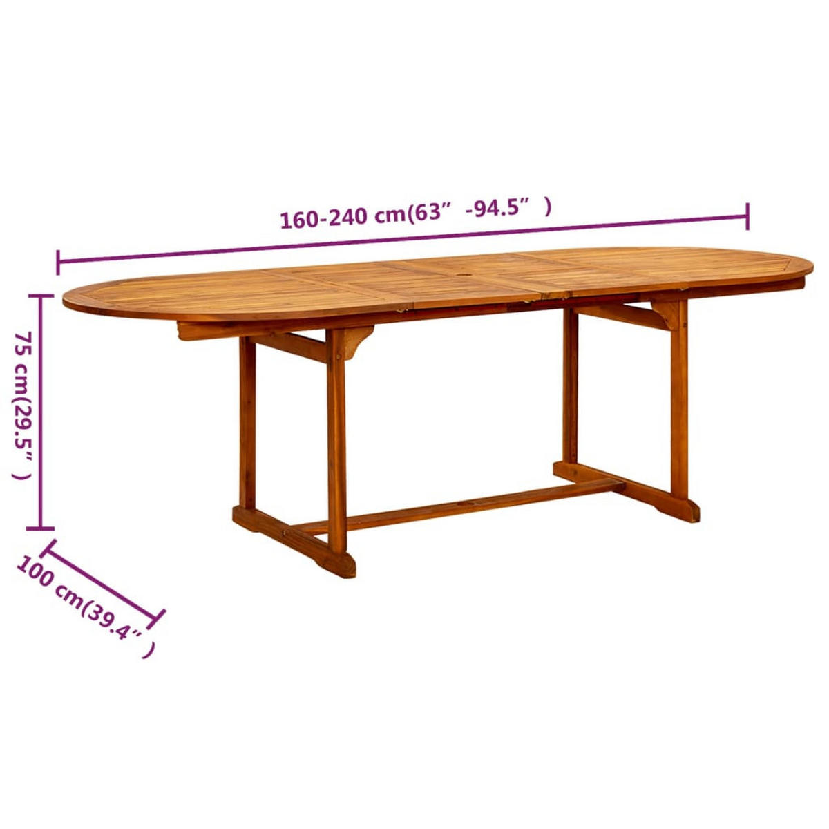 GARTEN-ESSTISCH (160-240)X100/75 Cm Massivholz Akazie - Braun, Holz (240/100/75cm) - vidaXL
