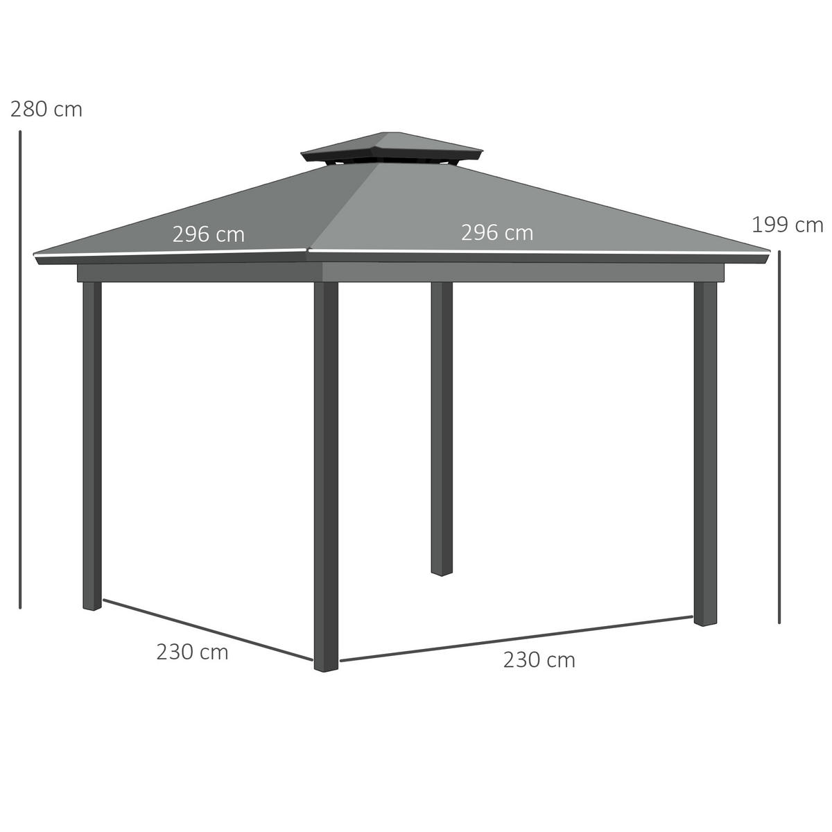 PAVILLON DE-12683 300/300 cm Doppeldach mit 4 Seitenwänden Grau - Dunkelgrau, Metall (296/280/296cm) - ComfortXL