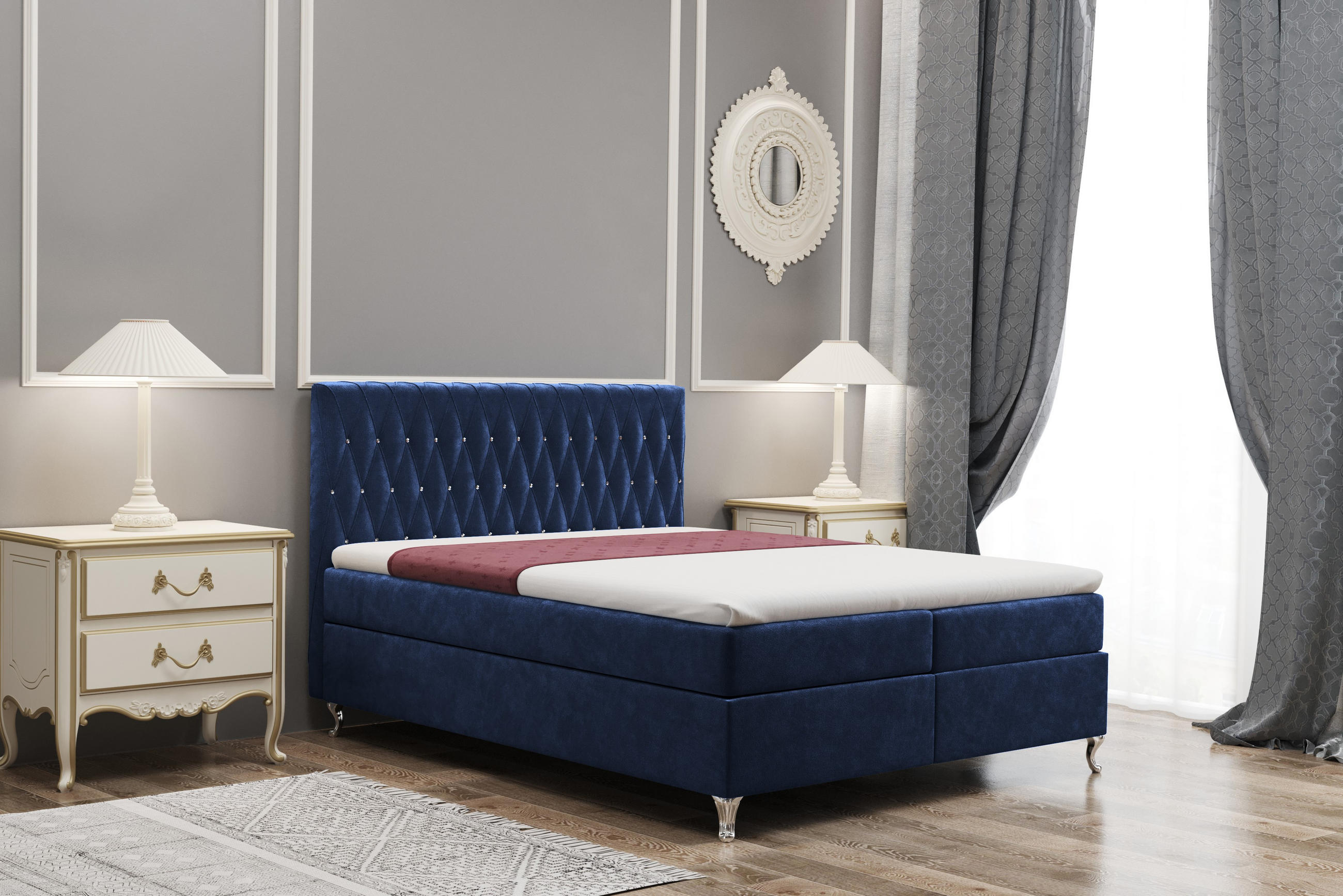 BOXBETT Mit Bettkasten Und Matratze KATE Stoff Riviera Blau 200x200 cm H2-Pocket - Blau, Holz/Textil (200/200cm) - Kaiser Möbel