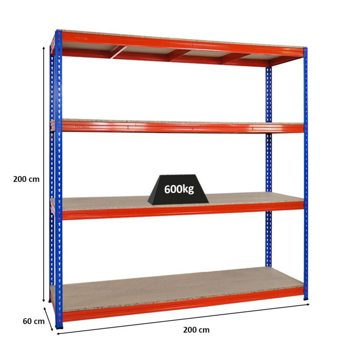 SCHWERLASTREGAL Bison 200x200x60 cm 4 Spanplatten-Ebenen 16mm Fachlast 600 kg Blau-Orange - Blau, Metall (200/200/60cm) - PROREGAL