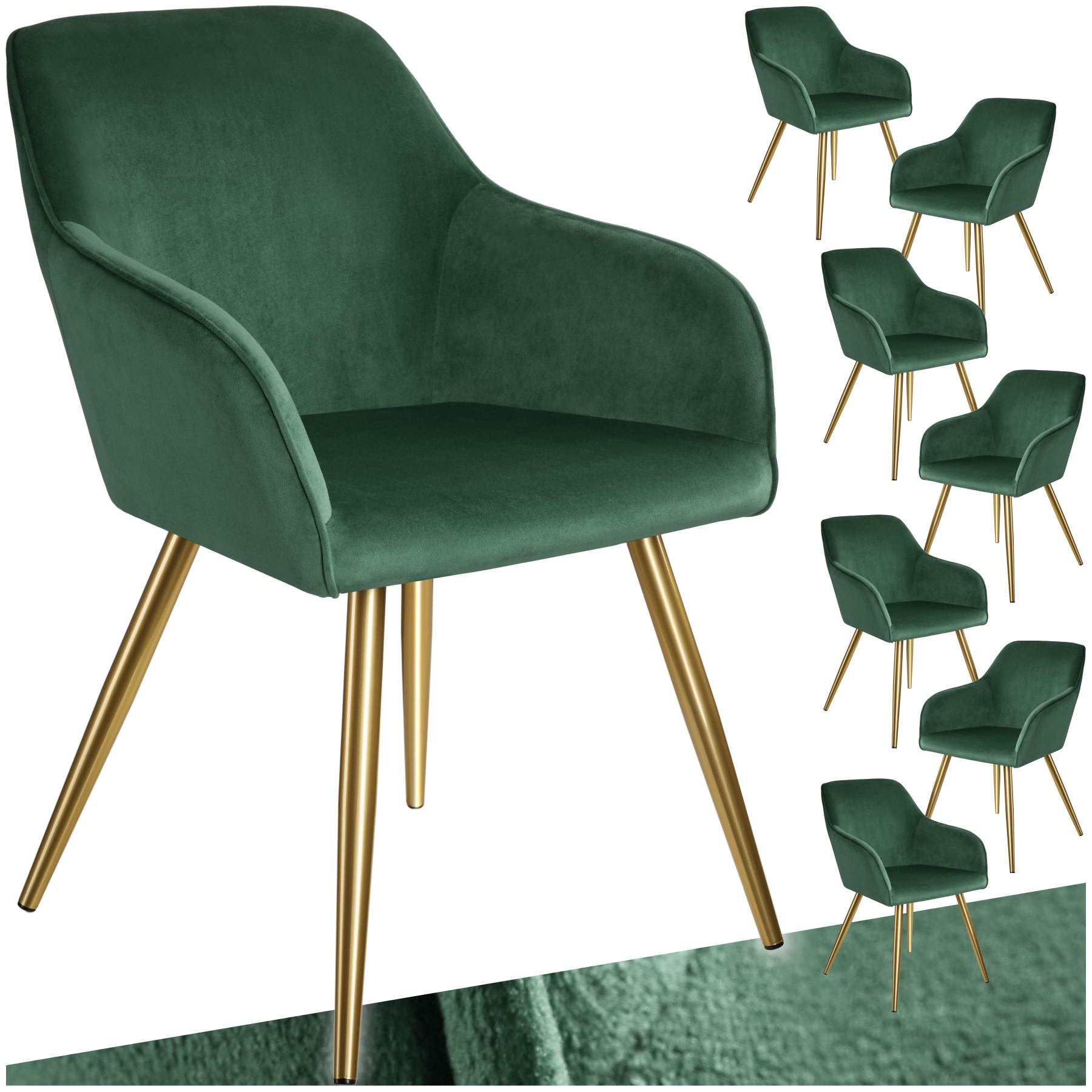ESSZIMMERSTUHL 8er Set Marilyn 58 x 62 x 82 cm dunkelgrün/gold - Dunkelgrün/Goldfarben, Textil (58/82/62cm) - tectake