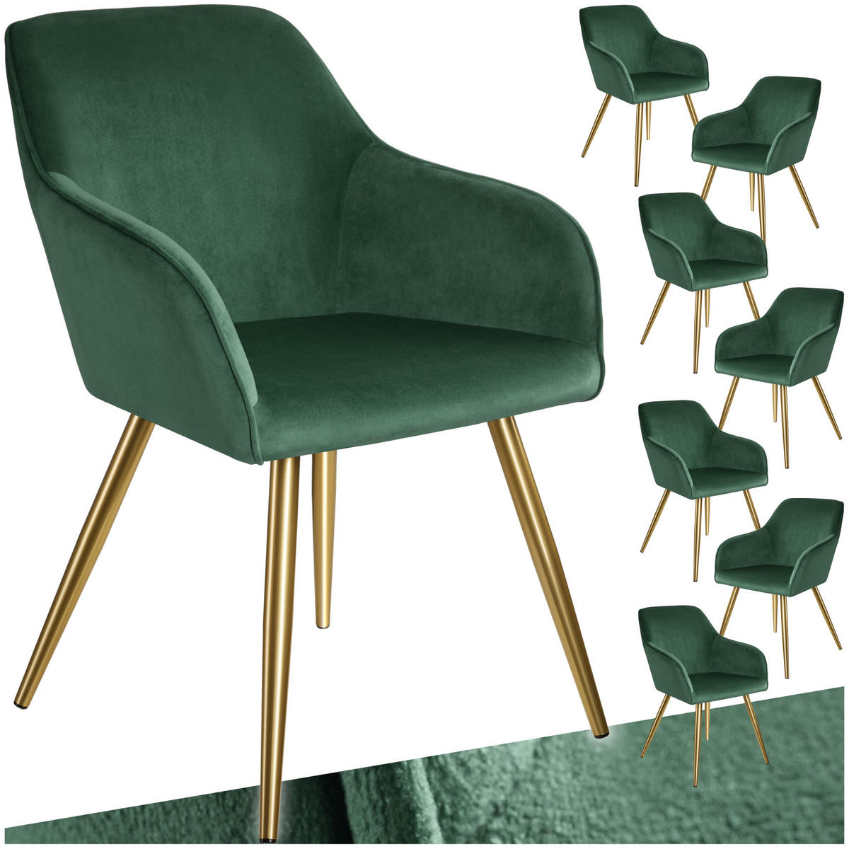 ESSZIMMERSTUHL 8er Set Marilyn 58 x 62 x 82 cm dunkelgrün/gold - Dunkelgrün/Goldfarben, Textil (58/82/62cm) - tectake