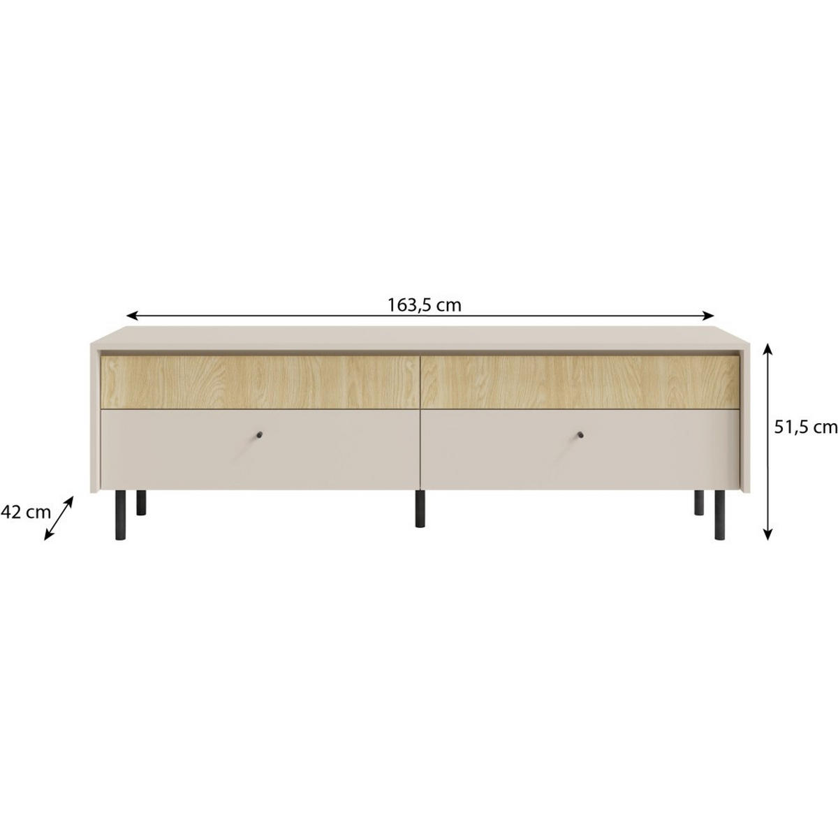 LOWBOARD Monako mit 4 Schubalden, Beige Sand - Eichefarben/Beige, Holzwerkstoff/Metall (163/51/42cm) - Beautysofa