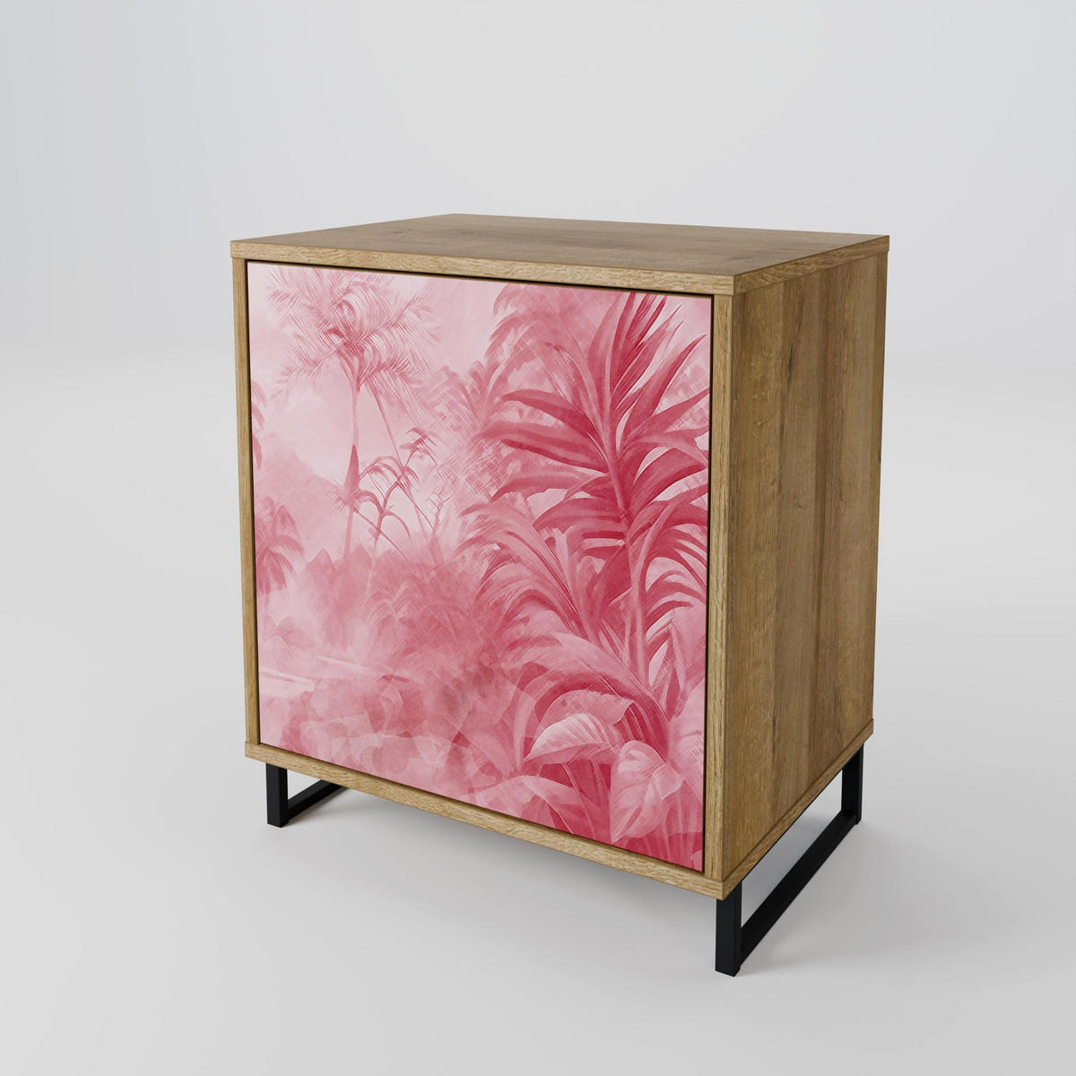 SIDEBOARD SWEET TROPICS, Eichefarben, 57,5x42x72,5 cm, Schwarze Metallfüße - Eichefarben/Multicolor, Holzwerkstoff/Metall (57.5/72.5/42cm) - SpaceRebels