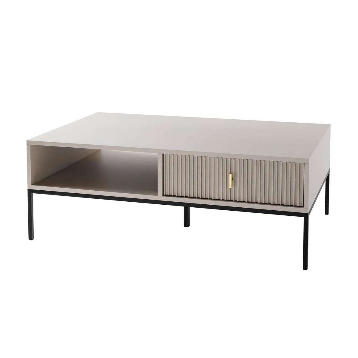 COUCHTISCH MIDNIGHT mit Schublade auf Gestell kaschmir - Kaschmir/Schwarz, Holzwerkstoff (68/104/39cm) - Lookway