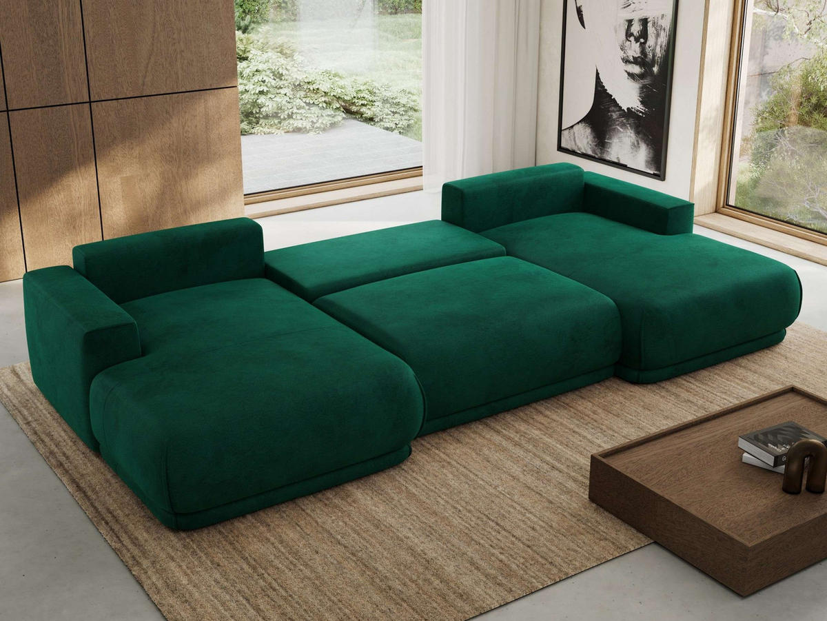SEDACIA SÚPRAVA RINA U Tmavozelená Zamat - čierna/tmavozelená, textil/plast (360/85/170cm) - MKS