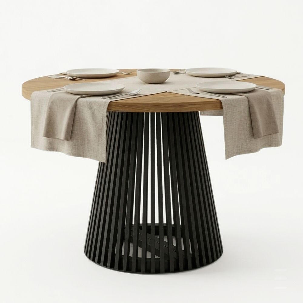 ESSTISCH runder ausziehbarer Tisch für Esszimmer DOVER 110 / 210 cm, Farbe: Eiche Lancelot / Schwarz - Hellbraun/Schwarz, Holz (210/110/77cm) - Dekori_Interiors