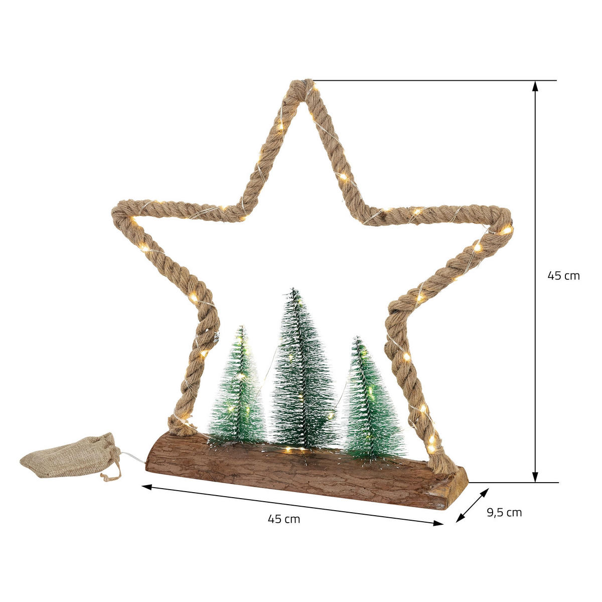 WEIHNACHT JUTE STERN - Braun, Holz (45/45/9.5cm) - ECD-Germany