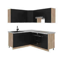 ROHOVÁ KUCHYNĚ Fame-Line, černé pruhy/dub Goldkraft, 160 x 190 cm, AP mramor - černá, kompozitní dřevo (190/81.6/60cm) - Vicco