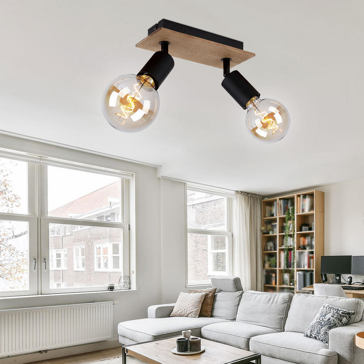 DECKENLEUCHTE Metall Holzoptik Schwarz - Schwarz, Holz (21/9/11cm) - Globo Lighting