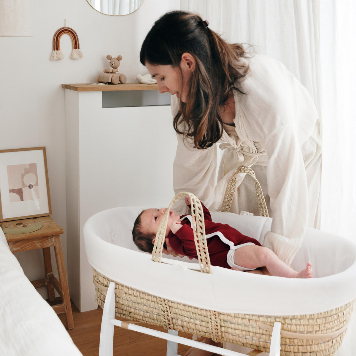 BABYTRAGEKORB mit weißem Gestell weiss - Weiß, Naturmaterialien (29/78cm) - Premiers Moments