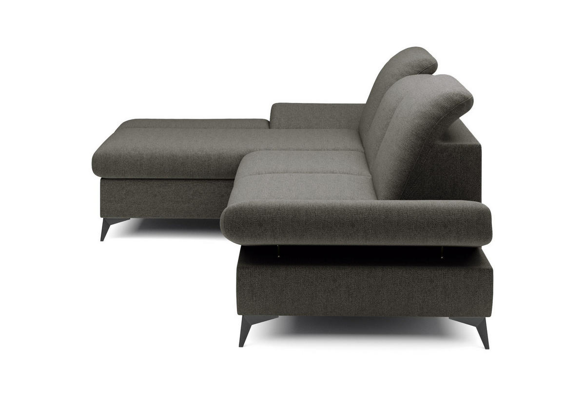 ECKSOFA FELICE L-S Grau Geflochtener Stoff mit Schlaffunktion - Grau, Holz (284/166cm) - MASSENO